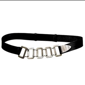 Chico’s Black Leather Belt with Etched Silver Accents Size Small / Medium
